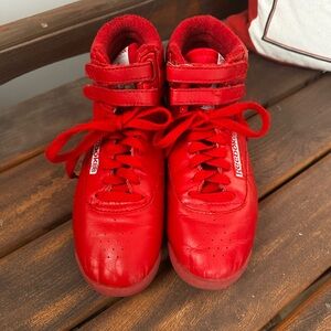 Vtg Reebok Classic Freestyle Red Womens High Top Leather Shoes Size 7 1980s
